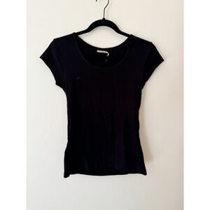 Vintage MAXSTUDIO Black Fitted Scoop Neck Tee Shirt Y2K Minimalist
